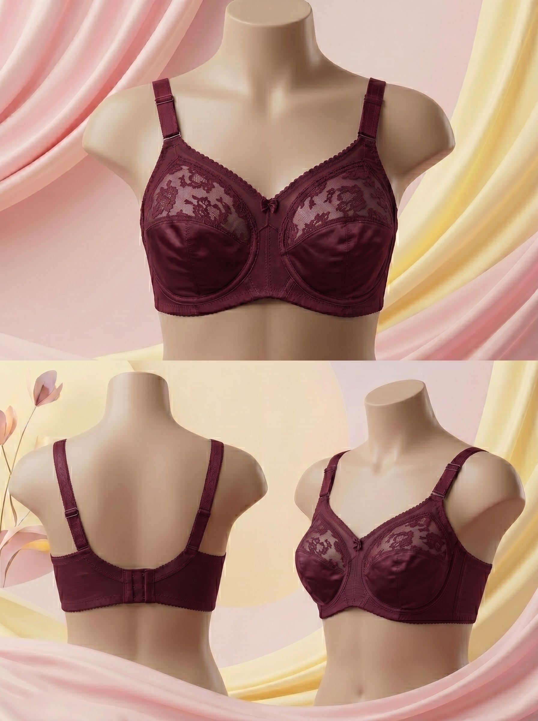Tanzaib Mahal Maroon Comfort Bra – Full Coverage & Adjustable Straps